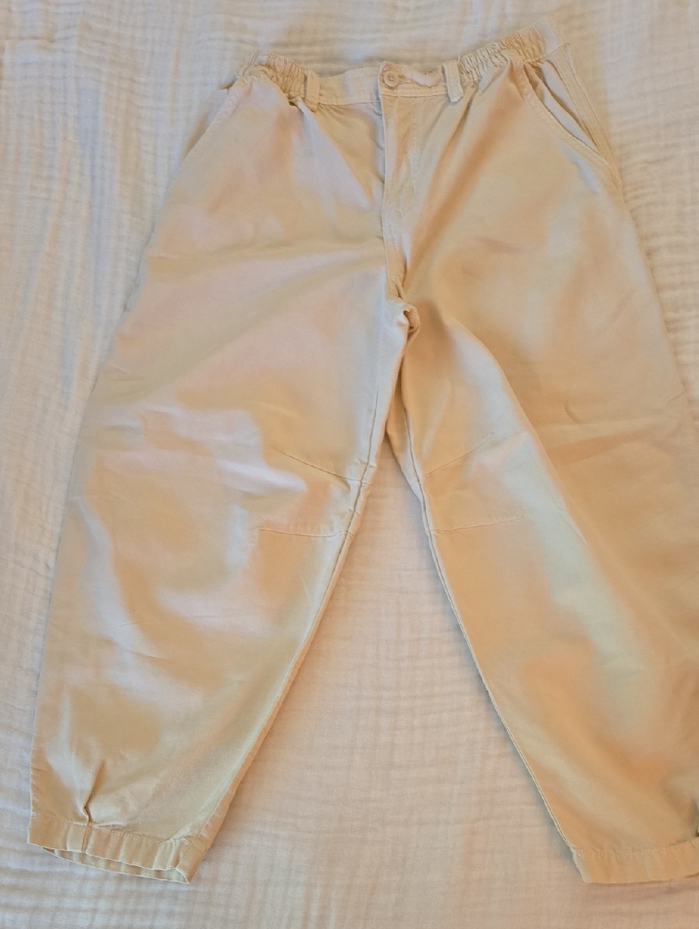 Aerie Cream Elastic-Waist Lounge Pants with Barrel Leg-M